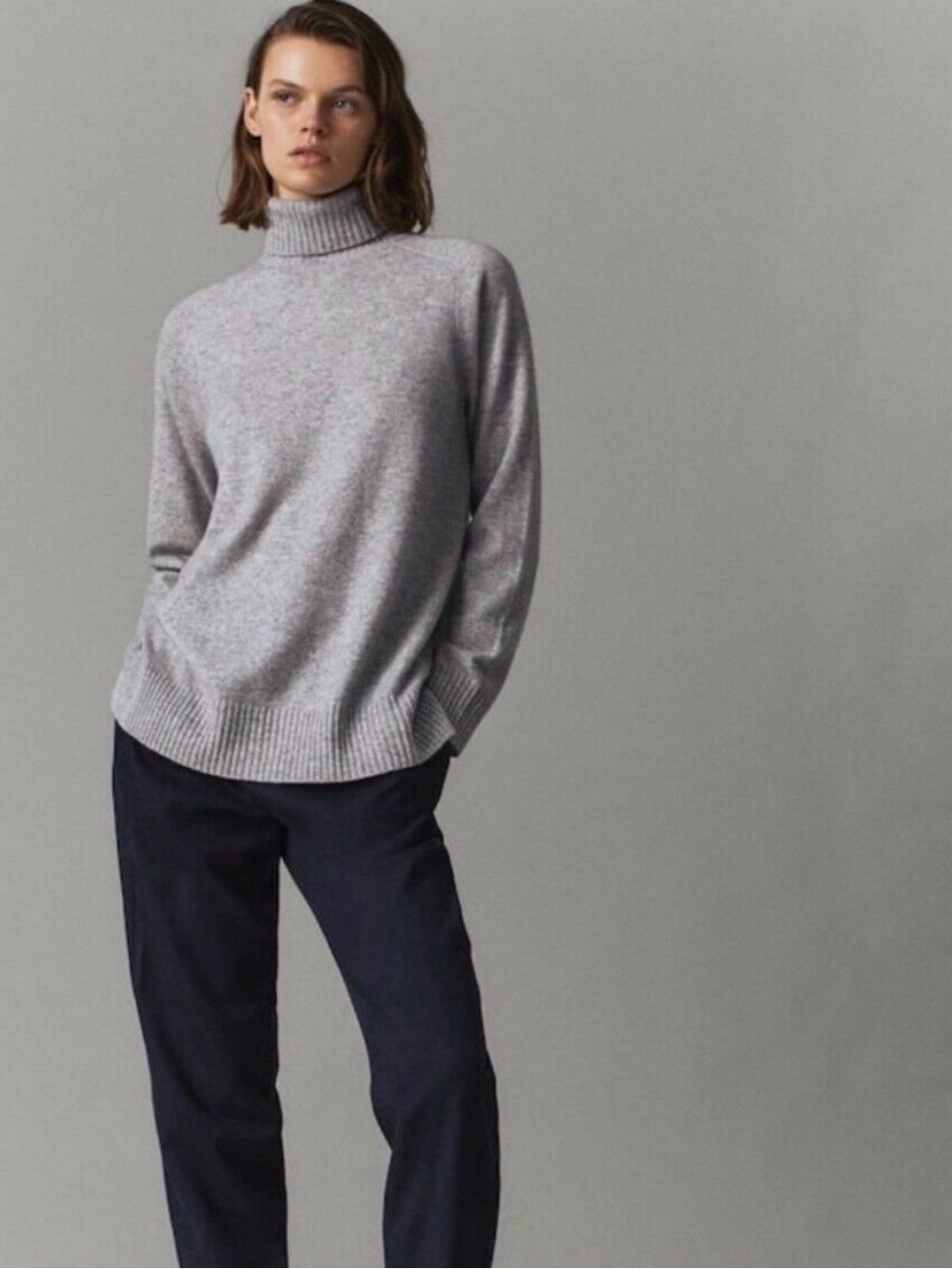 Massimo Dutti Light Grey Turtleneck Sweater 100% cashmere